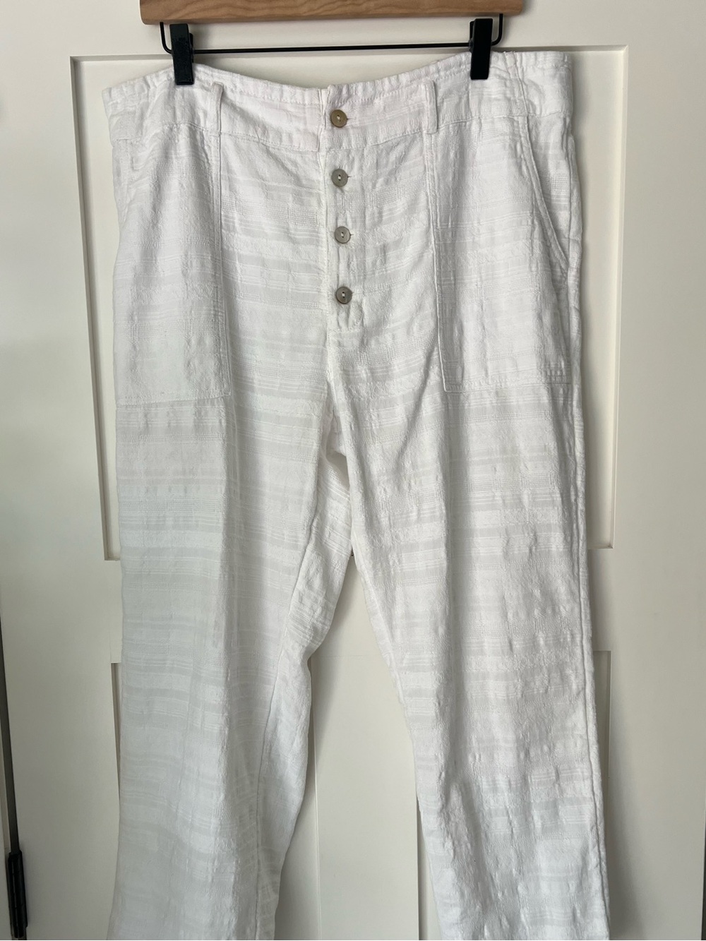 Sundance White 100% Cotton Beach Pants Button Front Elastic Waist Large
